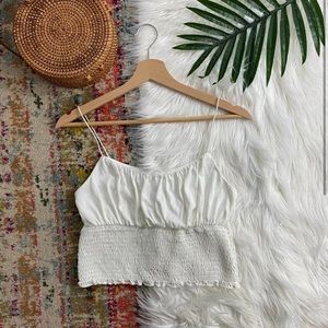 NEW UO Urban Outfitters Neutral White Smocked Cropped Tank Top Crop Top Large